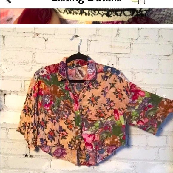 Bonjour cropped button up shirt Small / Medium EUC short sleeves - Picture 3 of 4